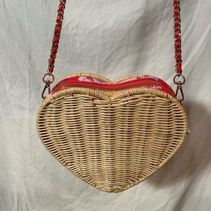 NWT - Ted Baker Rattan Red Heart Shaped Crossbody Bag